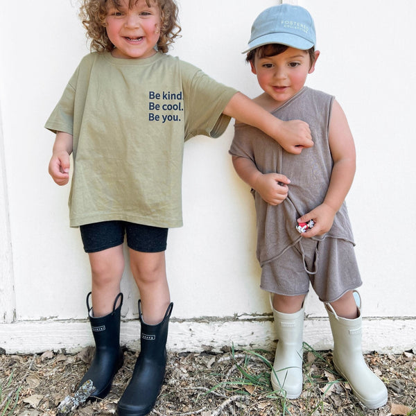 Two kids in Rain Boots - Black and Sand Color