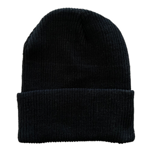 Back view of a kids beanie on a white background. 