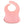 back view of a pink silicone baby bib with '#denverjamesbabe' text on a white background
