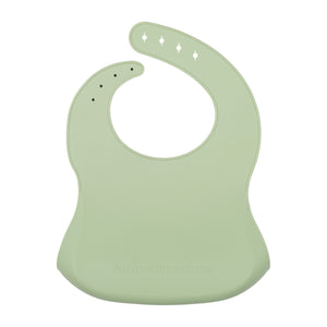 Back View of a light green silicone food catcher bib on a white background.