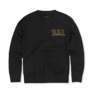Black kids sweatshirt with 'RAD.' in yellow on a white background