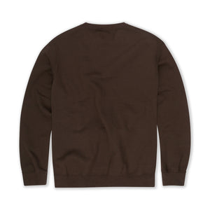 back of brown women's sweatshirt on white background. 