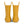 Back view of a pair of golden colored rain boots for children. Showing pull handles for easy slip on.
