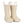 Front 3/4 view of a pair of sand colored rain boots for children. Showing pull handles for easy slip on and tags that say 